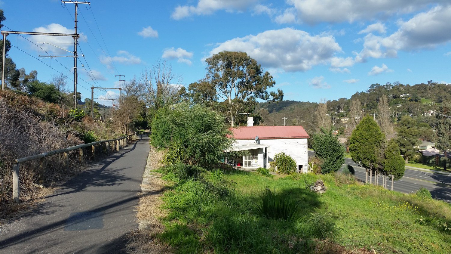 Approaching Upper Ferntree Gully. Ringwood to Belgrave Rail Trail ride. July 2018.