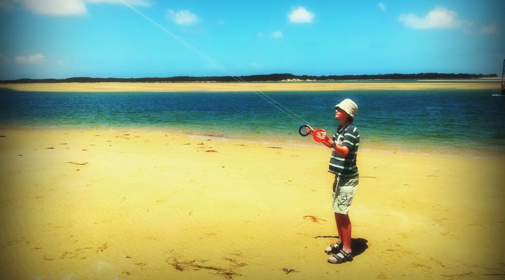 Kyle flying his kite on a very windy day. Christmas holidays at Inverloch, December 2012.