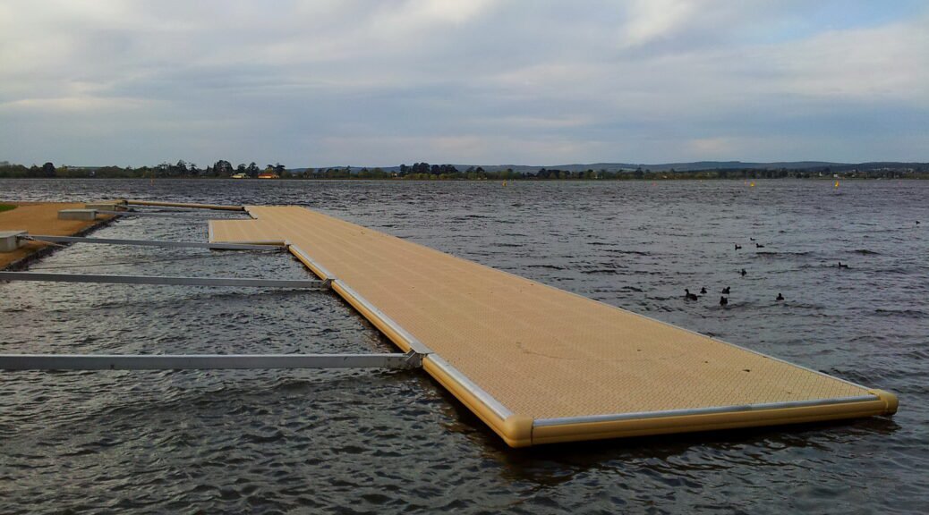 Floating platform for the rowers at Lake Wendouree. Ballarat visit, Sept 2014.
