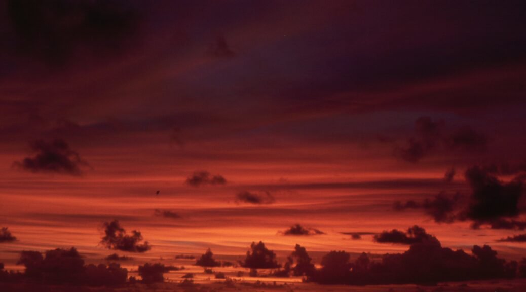 Sunset over Kuta beach. Bali vacation, October 1988.