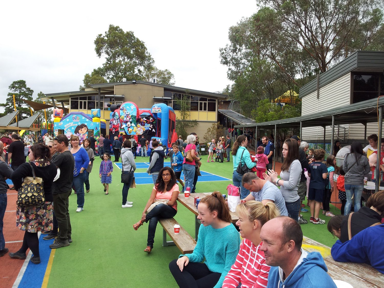 Busy schoolyard. Eltham North PS Fete, March 2014.