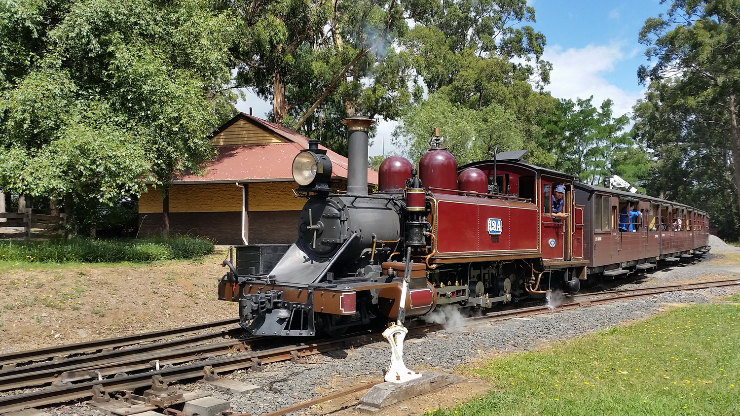 Puffing Billy locomotive 12A departing Menzies Creek. Belgrave to Gembrook bike ride, January 2019.