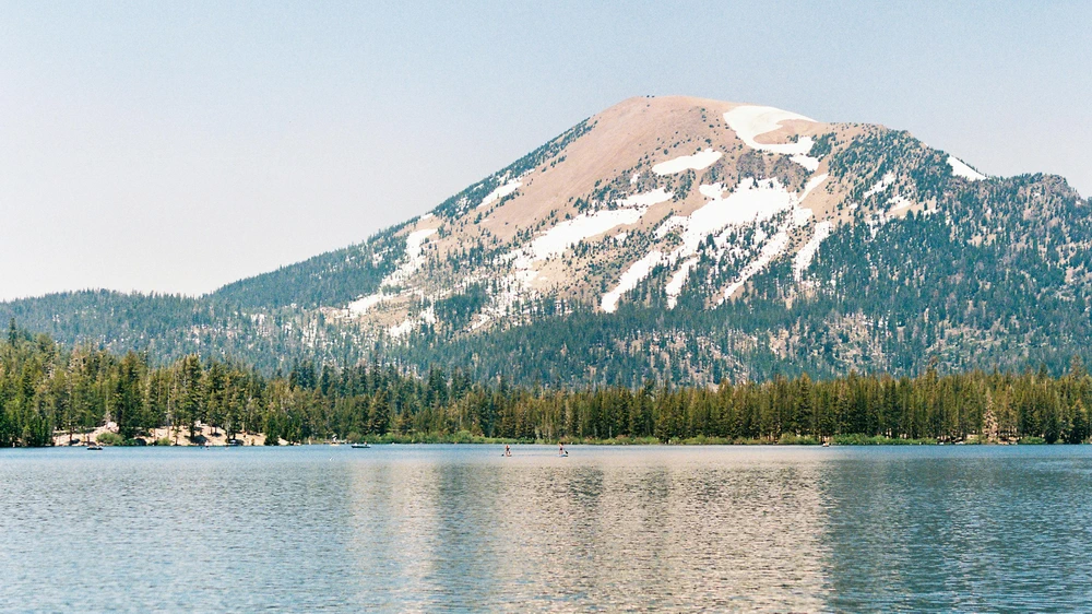 Snowy mountain and a lake