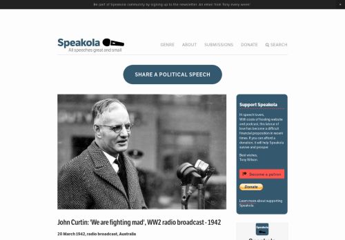 John Curtin: ‘We are fighting mad’, WW2 radio broadcast – 1942 — Speakola
