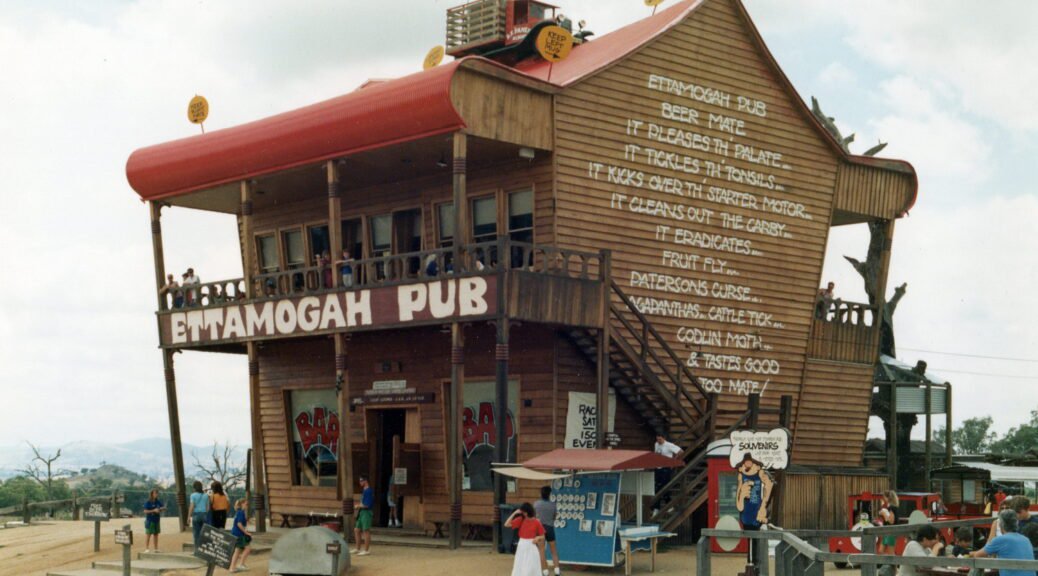 The 'original' Ettamogah Pub in Albury, NSW. This pub started as a fictional feature in a cartoon by Ken Maynard and was published inThe Australasian Post from 1959.