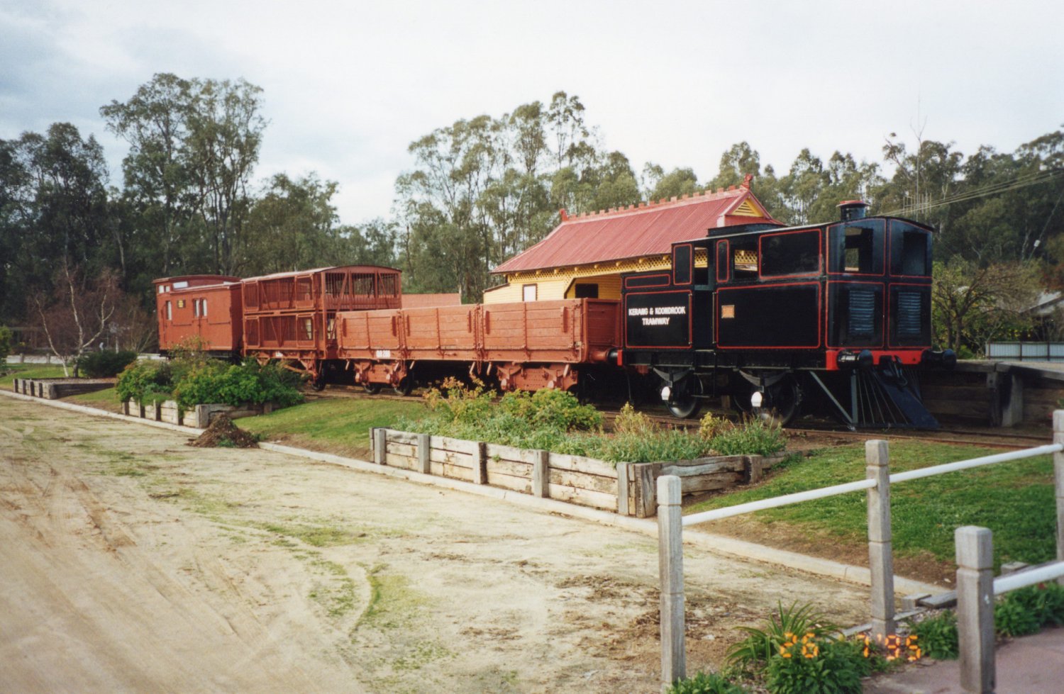 Kerang–Koondrook Tramway. A private 5ft 3 railway running from Kerang to Koondrook located on the Murray River. Kerang, Yackandandra weekend, July 1995.