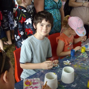 Kyle and Connor doing art and craft