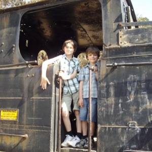 Kyle and Connor in an E Class steam shunting locomotive