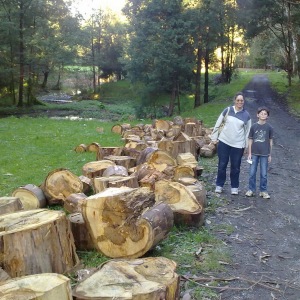 Karen and Kyle on a chopped wooded path